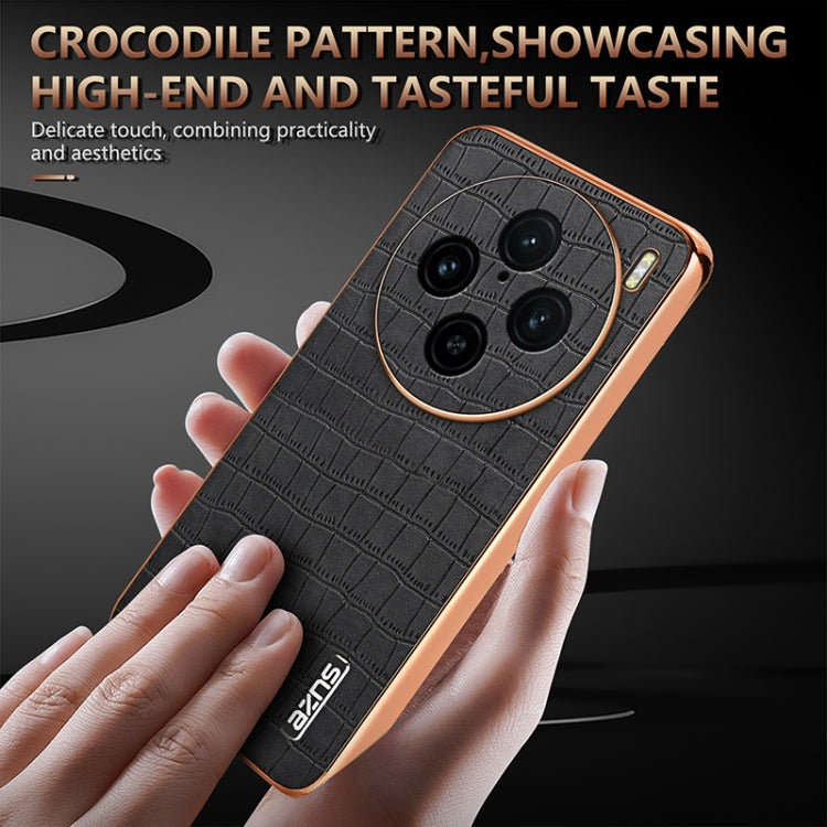 For vivo X100 Pro 5G / X100s Pro AZNS Electroplated Frame Crocodile Texture Full Coverage Phone Case(Brown) - X100 Pro Cases by AZNS | Online Shopping UK | buy2fix