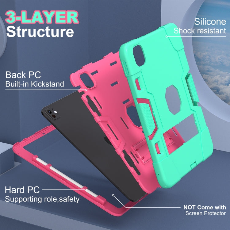 For iPad Pro 11 2024 Contrast Color Silicone Acrylic PC Tablet Case with Holder(Mint Green Rose Red) - iPad Pro 11 2024 Cases by buy2fix | Online Shopping UK | buy2fix