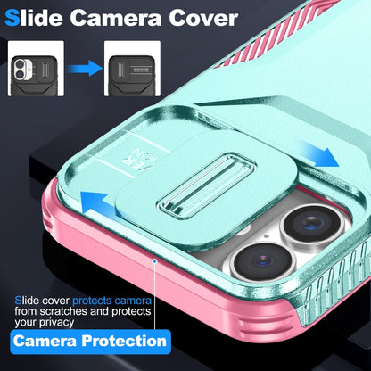 For iPhone 16 Plus Sliding Camshield Phone Case(Grey Green + Pink) - iPhone 16 Plus Cases by buy2fix | Online Shopping UK | buy2fix