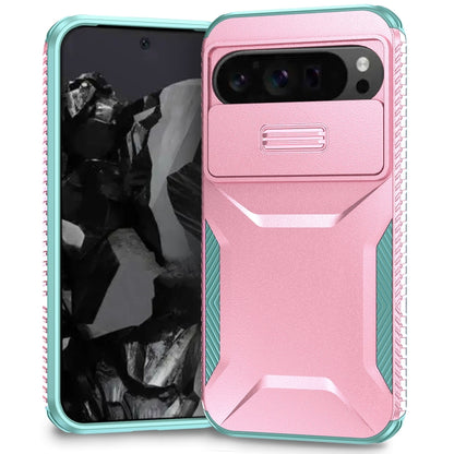 For Google Pixel 9 Pro XL Sliding Camshield Phone Case(Pink + Grey Green) - Google Cases by buy2fix | Online Shopping UK | buy2fix