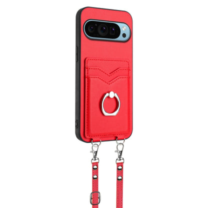 For Google Pixel 9 / 9 Pro R20 Crossbody Rope Ring Card Holder Phone Case(Red) - Google Cases by buy2fix | Online Shopping UK | buy2fix