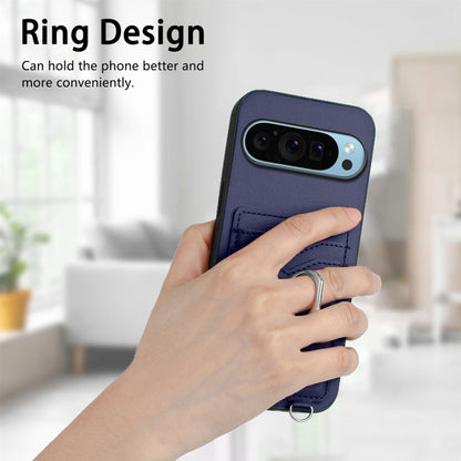 For Google Pixel 9 / 9 Pro R20 Crossbody Rope Ring Card Holder Phone Case(Blue) - Google Cases by buy2fix | Online Shopping UK | buy2fix