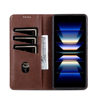 For Redmi Note 14 5G AZNS Magnetic Calf Texture Flip Leather Phone Case(Dark Brown) - Note 14 Cases by AZNS | Online Shopping UK | buy2fix