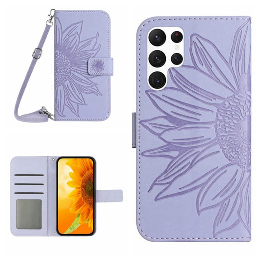 For Samsung Galaxy S25 Ultra 5G Skin Feel Sun Flower Embossed Flip Leather Phone Case with Lanyard(Purple) - Galaxy S25 Ultra 5G Cases by buy2fix | Online Shopping UK | buy2fix