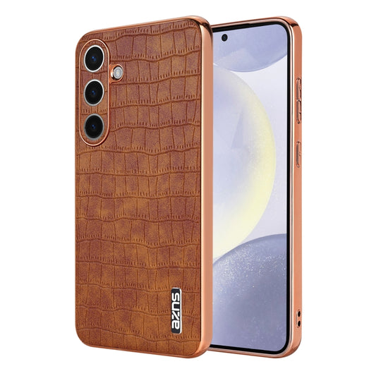 For Samsung Galaxy S25+ 5G AZNS Electroplated Frame Crocodile Texture Full Coverage Phone Case(Brown) - Galaxy S25+ 5G Cases by AZNS | Online Shopping UK | buy2fix