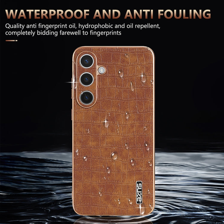 For Samsung Galaxy S25+ 5G AZNS Electroplated Frame Crocodile Texture Full Coverage Phone Case(Brown) - Galaxy S25+ 5G Cases by AZNS | Online Shopping UK | buy2fix