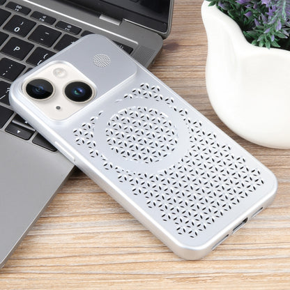 For iPhone 15 Plus Pure Color Honeycomb Aromatherapy MagSafe Phone Case(Silver) - iPhone 15 Plus Cases by buy2fix | Online Shopping UK | buy2fix