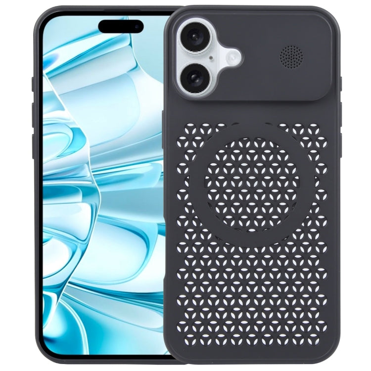 For iPhone 16 Plus Pure Color Honeycomb Aromatherapy MagSafe Phone Case(Black) - iPhone 16 Plus Cases by buy2fix | Online Shopping UK | buy2fix