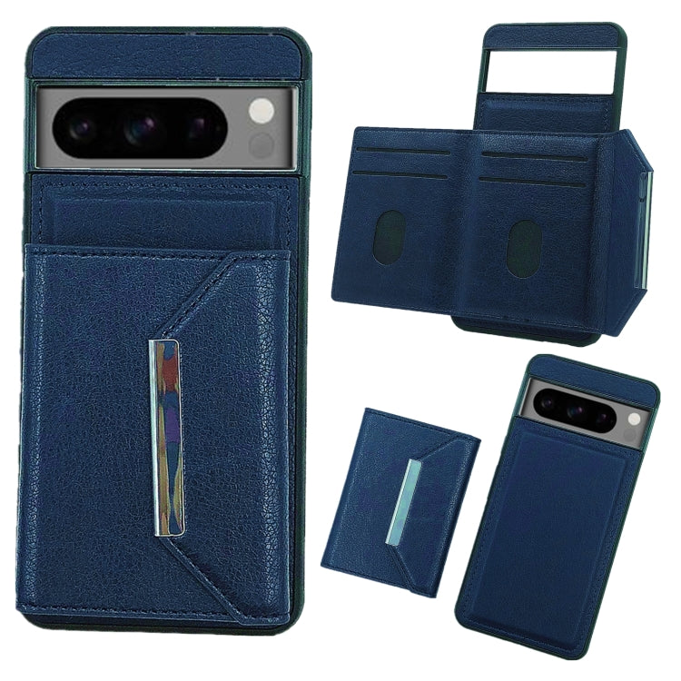 For Google Pixel 9 / 9 Pro Solid Color Metal Buckle Card Slots Bag Phone Case(Blue) - Google Cases by buy2fix | Online Shopping UK | buy2fix