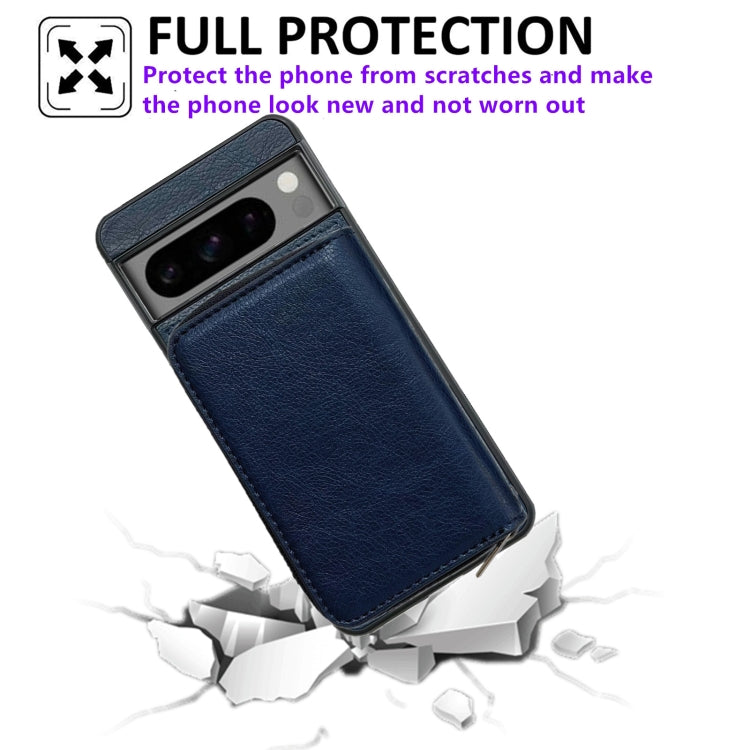 For Google Pixel 9 Pro XL Solid Color Zipper 11-Card Slots Bag Phone Case with Lanyard(Blue) - Google Cases by buy2fix | Online Shopping UK | buy2fix