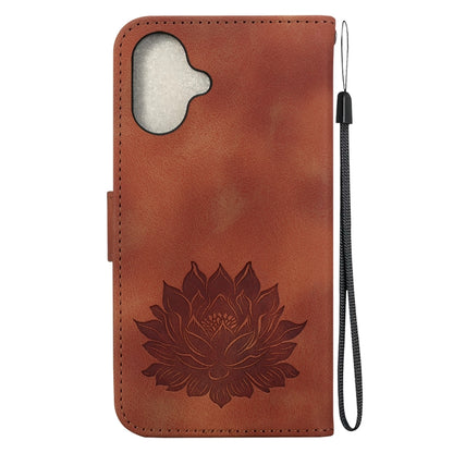 For iPhone 16 Lotus Embossed Leather Phone Case(Brown) - iPhone 16 Cases by buy2fix | Online Shopping UK | buy2fix