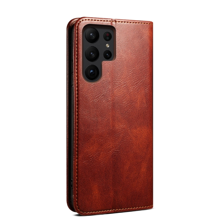 For Samsung Galaxy S25 Ultra 5G Oil Wax Crazy Horse Texture Leather Phone Case(Brown) - Galaxy S25 Ultra 5G Cases by buy2fix | Online Shopping UK | buy2fix