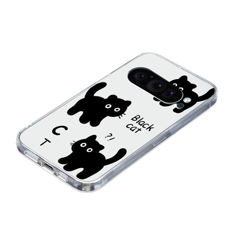 For Google Pixel 9 Colored Drawing Pattern Transparent TPU Phone Case(Black Cat) - Google Cases by buy2fix | Online Shopping UK | buy2fix