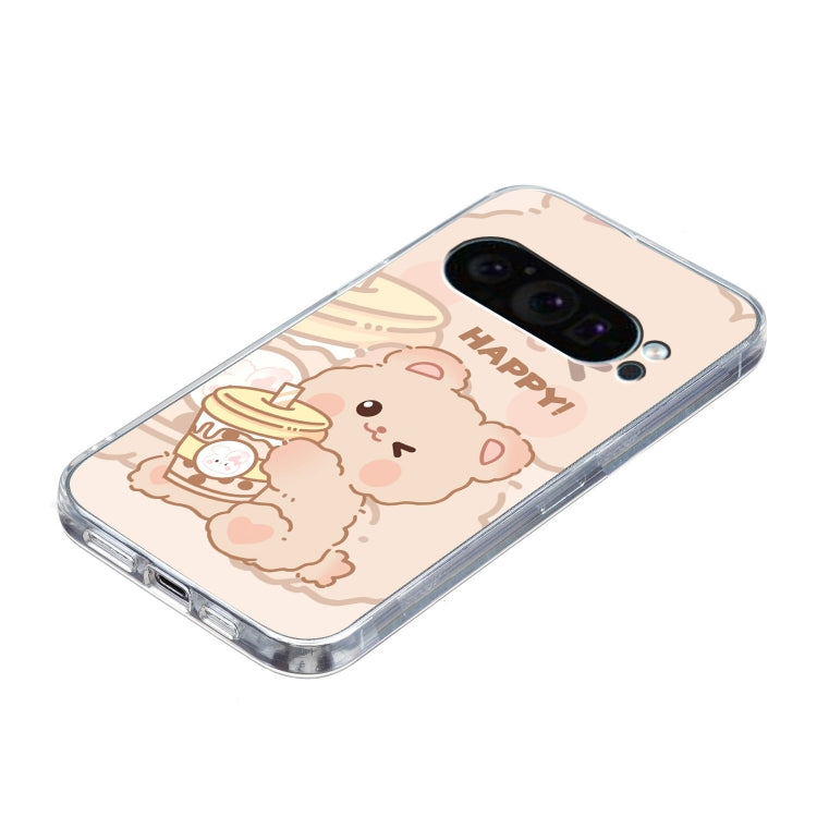 For Google Pixel 9 Pro Colored Drawing Pattern Transparent TPU Phone Case(Bear) - Google Cases by buy2fix | Online Shopping UK | buy2fix