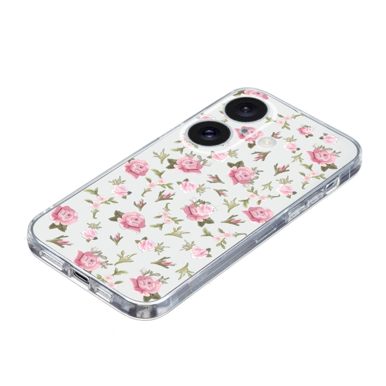 For iPhone 16 Colored Drawing Pattern Transparent TPU Phone Case(Pink Floral) - iPhone 16 Cases by buy2fix | Online Shopping UK | buy2fix