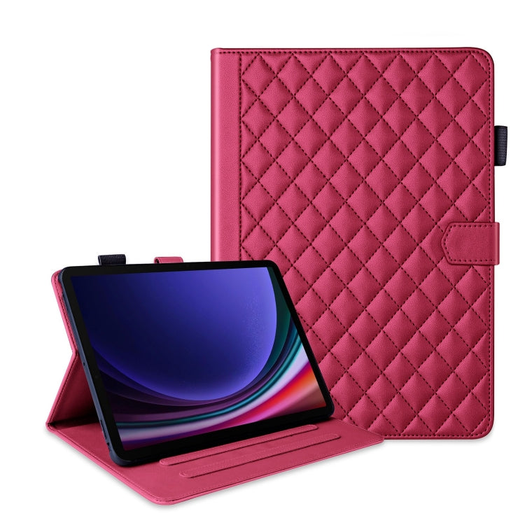 For Samsung Galaxy Tab S9 FE / S9 Rhombus Lattice Leather Tablet Case(Red) - Galaxy Tab S9 FE by buy2fix | Online Shopping UK | buy2fix