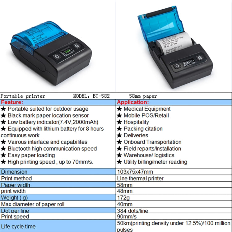 BT-582 58mm Type-C + Bluetooth Portable Thermal Printer(US Plug) - Printer by buy2fix | Online Shopping UK | buy2fix