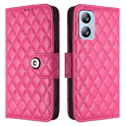 For Blackview A52 Rhombic Texture Flip Leather Phone Case with Lanyard(Rose Red) - More Brand by buy2fix | Online Shopping UK | buy2fix