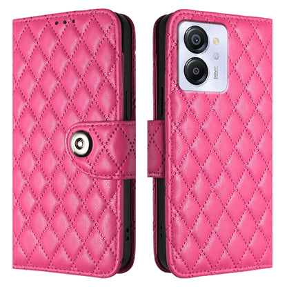 For Blackview Color 8 Rhombic Texture Flip Leather Phone Case with Lanyard(Rose Red) - More Brand by buy2fix | Online Shopping UK | buy2fix