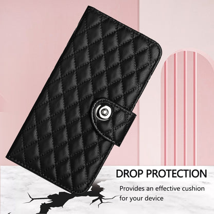 For Blackview Wave 6C Rhombic Texture Flip Leather Phone Case with Lanyard(Black) - More Brand by buy2fix | Online Shopping UK | buy2fix