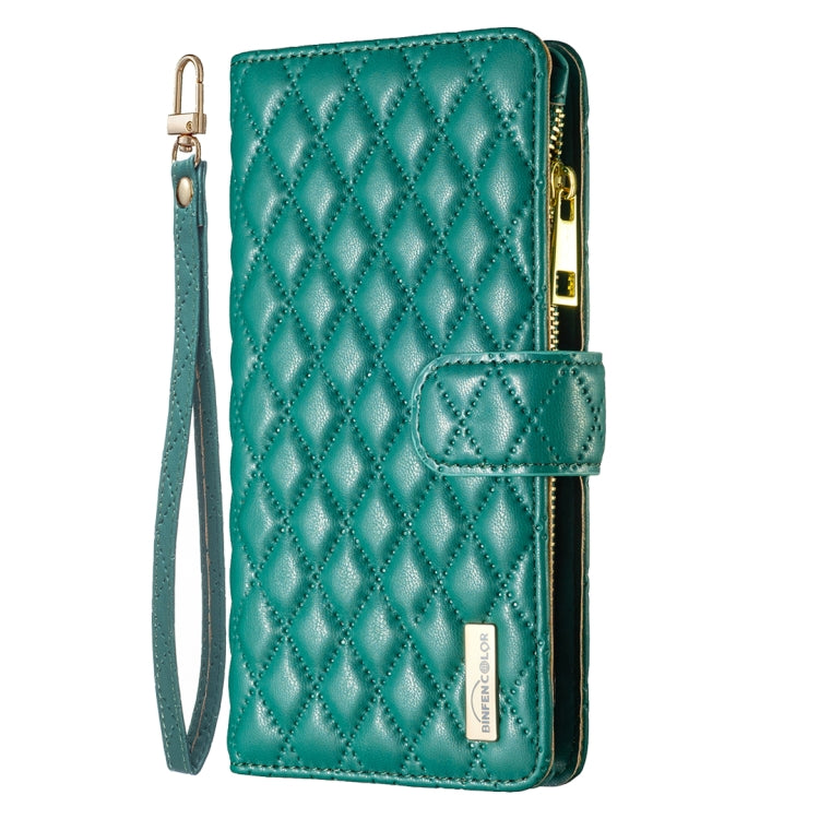 For Samsung Galaxy S25 5G Diamond Lattice Zipper Wallet Leather Flip Phone Case(Green) - Galaxy S25 5G Cases by buy2fix | Online Shopping UK | buy2fix