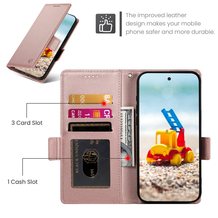 For Google Pixel 9 Pro Side Buckle Magnetic Frosted Leather Phone Case(Rose Gold) - Google Cases by buy2fix | Online Shopping UK | buy2fix