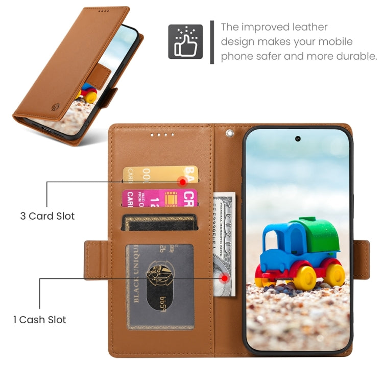 For Google Pixel 9 Side Buckle Magnetic Frosted Leather Phone Case(Brown) - Google Cases by buy2fix | Online Shopping UK | buy2fix