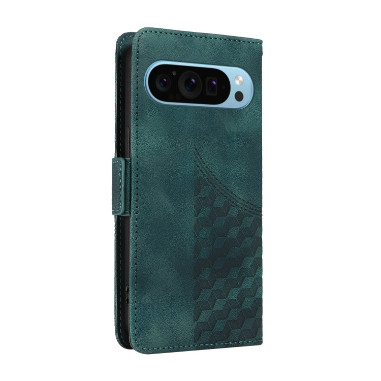 For Google Pixel 9 / 9 Pro Embossed Rhombus Starry Leather Phone Case(Green) - Google Cases by buy2fix | Online Shopping UK | buy2fix