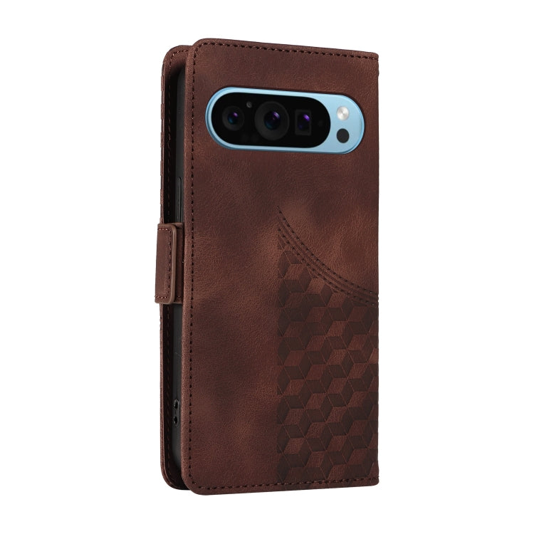 For Google Pixel 9 / 9 Pro Embossed Rhombus Starry Leather Phone Case(Brown) - Google Cases by buy2fix | Online Shopping UK | buy2fix