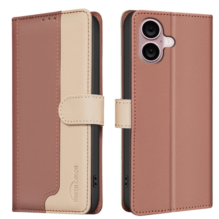 For iPhone 16 Color Matching RFID Anti-theft Leather Phone Case(Brown) - iPhone 16 Cases by buy2fix | Online Shopping UK | buy2fix