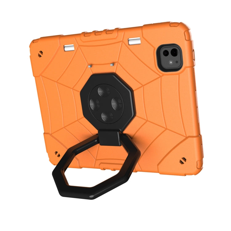 For iPad Pro 11 2024 Spider Turntable Handle Stress Relief Tablet Case(Orange Black) - iPad Pro 11 2024 Cases by buy2fix | Online Shopping UK | buy2fix