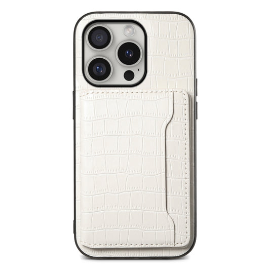 For iPhone 16 Pro Crocodile Texture Card Bag Design Full Coverage Phone Case(White) - iPhone 16 Pro Cases by buy2fix | Online Shopping UK | buy2fix