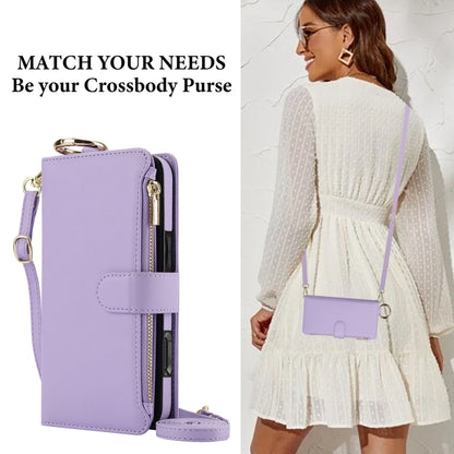 For iPhone 16 Pro Crossbody Ring Multifunctional Wallet Leather Phone Case(Purple) - More iPhone Cases by buy2fix | Online Shopping UK | buy2fix