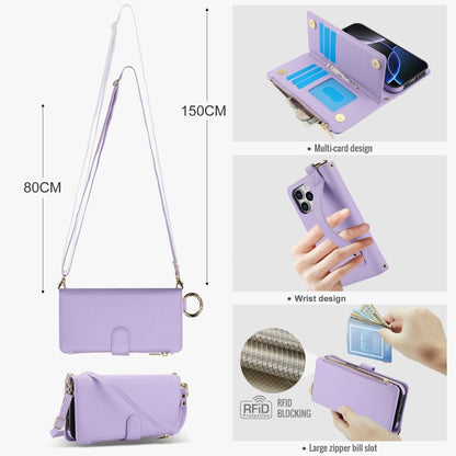 For iPhone 16 Pro Crossbody Ring Multifunctional Wallet Leather Phone Case(Purple) - More iPhone Cases by buy2fix | Online Shopping UK | buy2fix