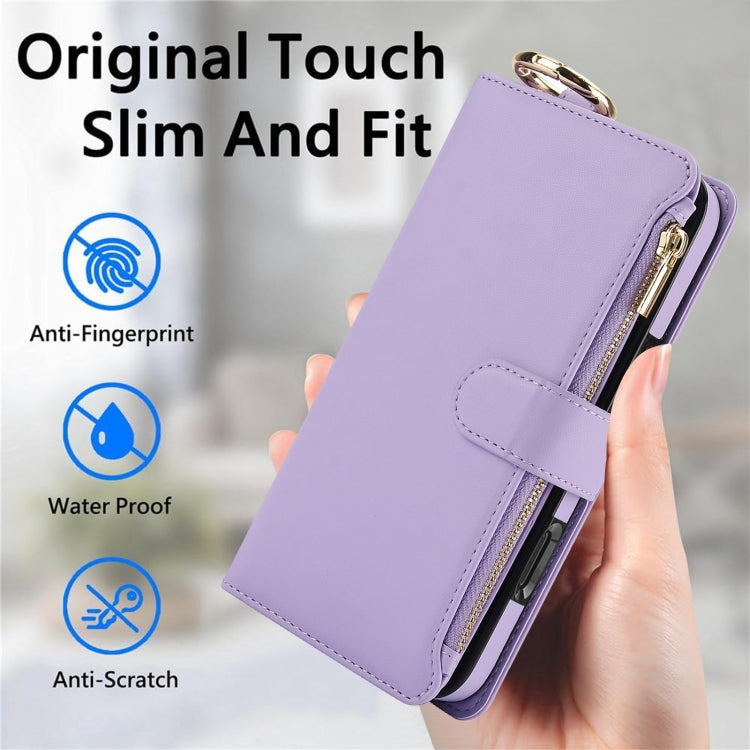 For iPhone 16 Pro Crossbody Ring Multifunctional Wallet Leather Phone Case(Purple) - More iPhone Cases by buy2fix | Online Shopping UK | buy2fix