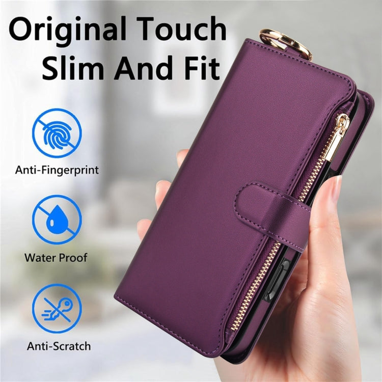 For iPhone 16 Plus Crossbody Ring Multifunctional Wallet Leather Phone Case(Dark Purple) - iPhone 16 Plus Cases by buy2fix | Online Shopping UK | buy2fix