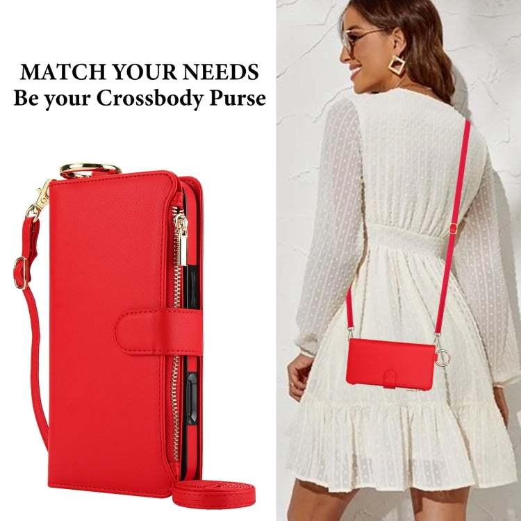 For iPhone 16 Crossbody Ring Multifunctional Wallet Leather Phone Case(Red) - iPhone 16 Cases by buy2fix | Online Shopping UK | buy2fix