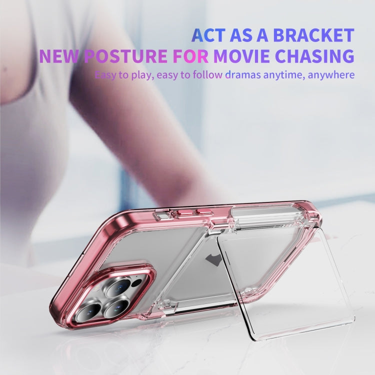 For iPhone 16 Pro Card Holder Acrylic Hybrid TPU Phone Case(Transparent Pink) - iPhone 16 Pro Cases by buy2fix | Online Shopping UK | buy2fix