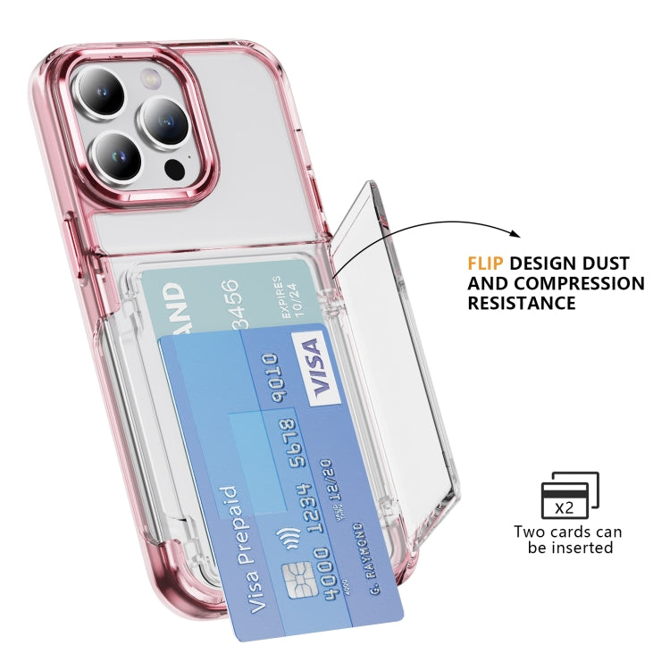 For iPhone 16 Pro Card Holder Acrylic Hybrid TPU Phone Case(Transparent Pink) - iPhone 16 Pro Cases by buy2fix | Online Shopping UK | buy2fix