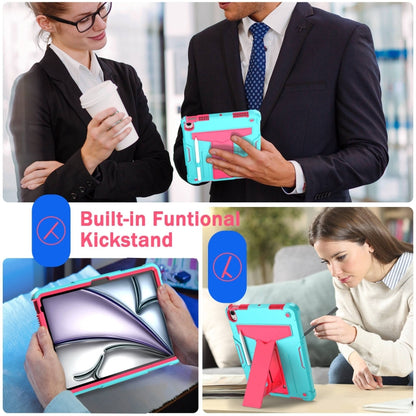 For iPad Air 11 2024 T Holder Robot Silicone Hybrid PC Tablet Case(Mint Rose Red) - iPad Air 11 2024 Cases by buy2fix | Online Shopping UK | buy2fix