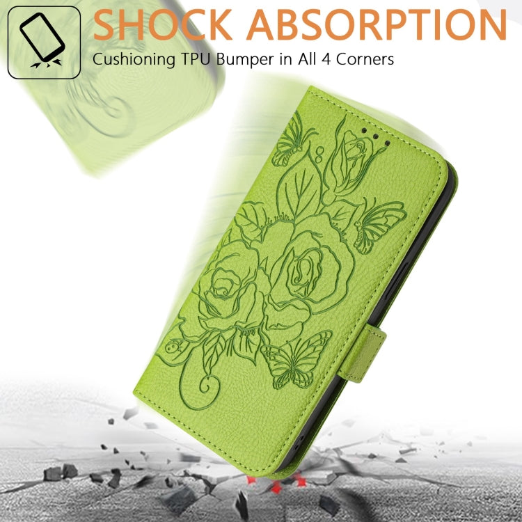 For Samsung Galaxy S25 Ultra 5G Embossed Rose RFID Anti-theft Leather Phone Case(Green) - Galaxy S25 Ultra 5G Cases by buy2fix | Online Shopping UK | buy2fix