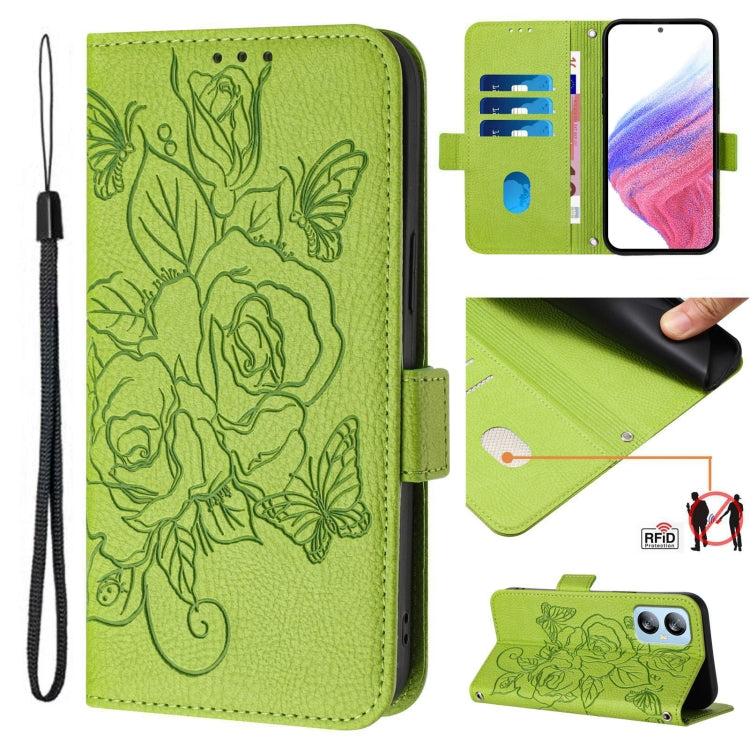 For Blackview A52 Embossed Rose RFID Anti-theft Leather Phone Case(Green) - More Brand by buy2fix | Online Shopping UK | buy2fix