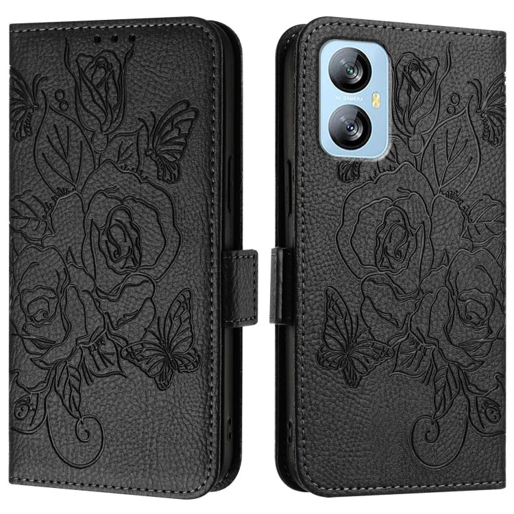 For Blackview A52 Embossed Rose RFID Anti-theft Leather Phone Case(Black) - More Brand by buy2fix | Online Shopping UK | buy2fix