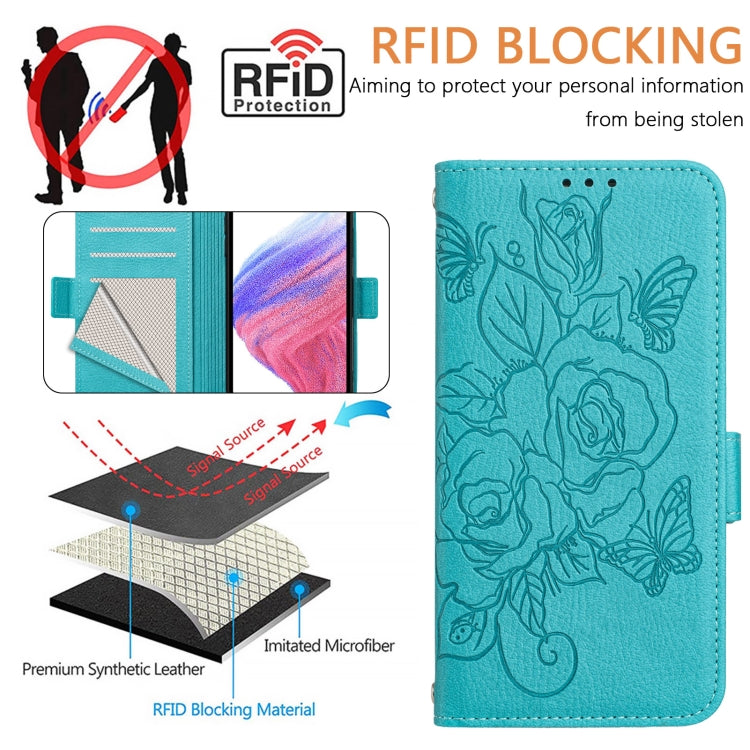 For Blackview Color 8 / Oscal Modern 8 Embossed Rose RFID Anti-theft Leather Phone Case(Light Blue) - More Brand by buy2fix | Online Shopping UK | buy2fix