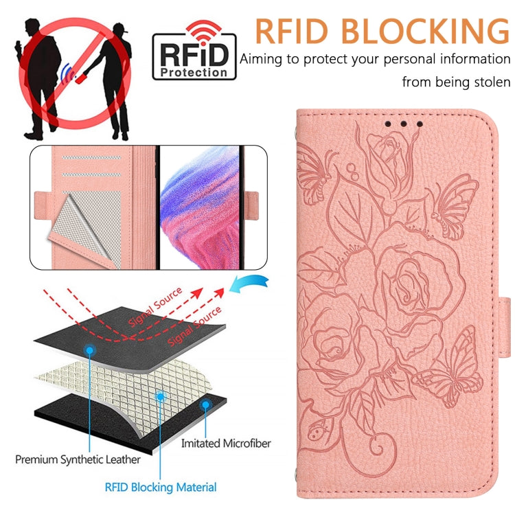 For Blackview Color 8 / Oscal Modern 8 Embossed Rose RFID Anti-theft Leather Phone Case(Pink) - More Brand by buy2fix | Online Shopping UK | buy2fix