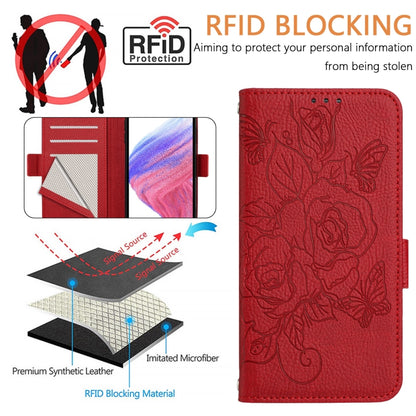 For Blackview Shark 8 Embossed Rose RFID Anti-theft Leather Phone Case(Red) - More Brand by buy2fix | Online Shopping UK | buy2fix