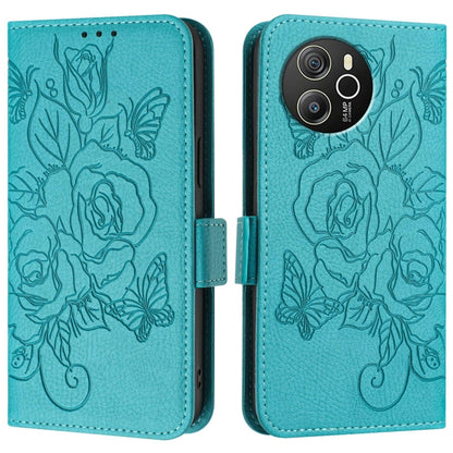 For Blackview Shark 8 Embossed Rose RFID Anti-theft Leather Phone Case(Light Blue) - More Brand by buy2fix | Online Shopping UK | buy2fix