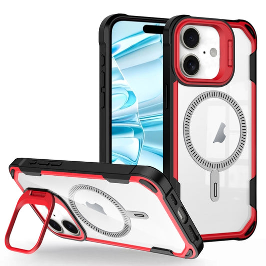 For iPhone 16 Plus Transparent Acrylic MagSafe Lens Holder Phone Case(Red) - iPhone 16 Plus Cases by buy2fix | Online Shopping UK | buy2fix