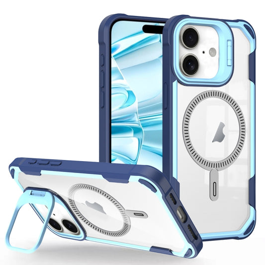 For iPhone 16 Transparent Acrylic MagSafe Lens Holder Phone Case(Blue) - iPhone 16 Cases by buy2fix | Online Shopping UK | buy2fix