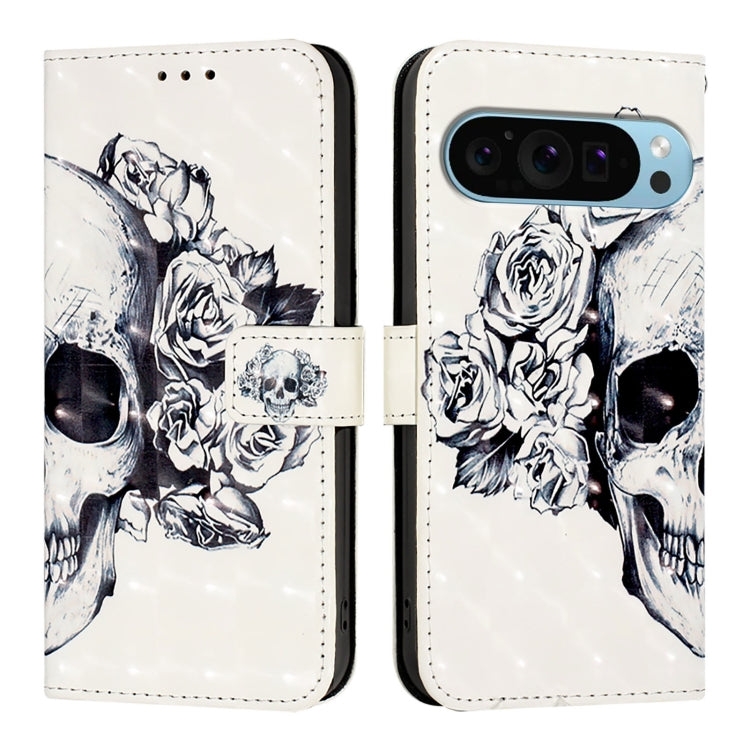 For Google Pixel 9 Pro XL 3D Painting Horizontal Flip Leather Phone Case(Skull) - Google Cases by buy2fix | Online Shopping UK | buy2fix